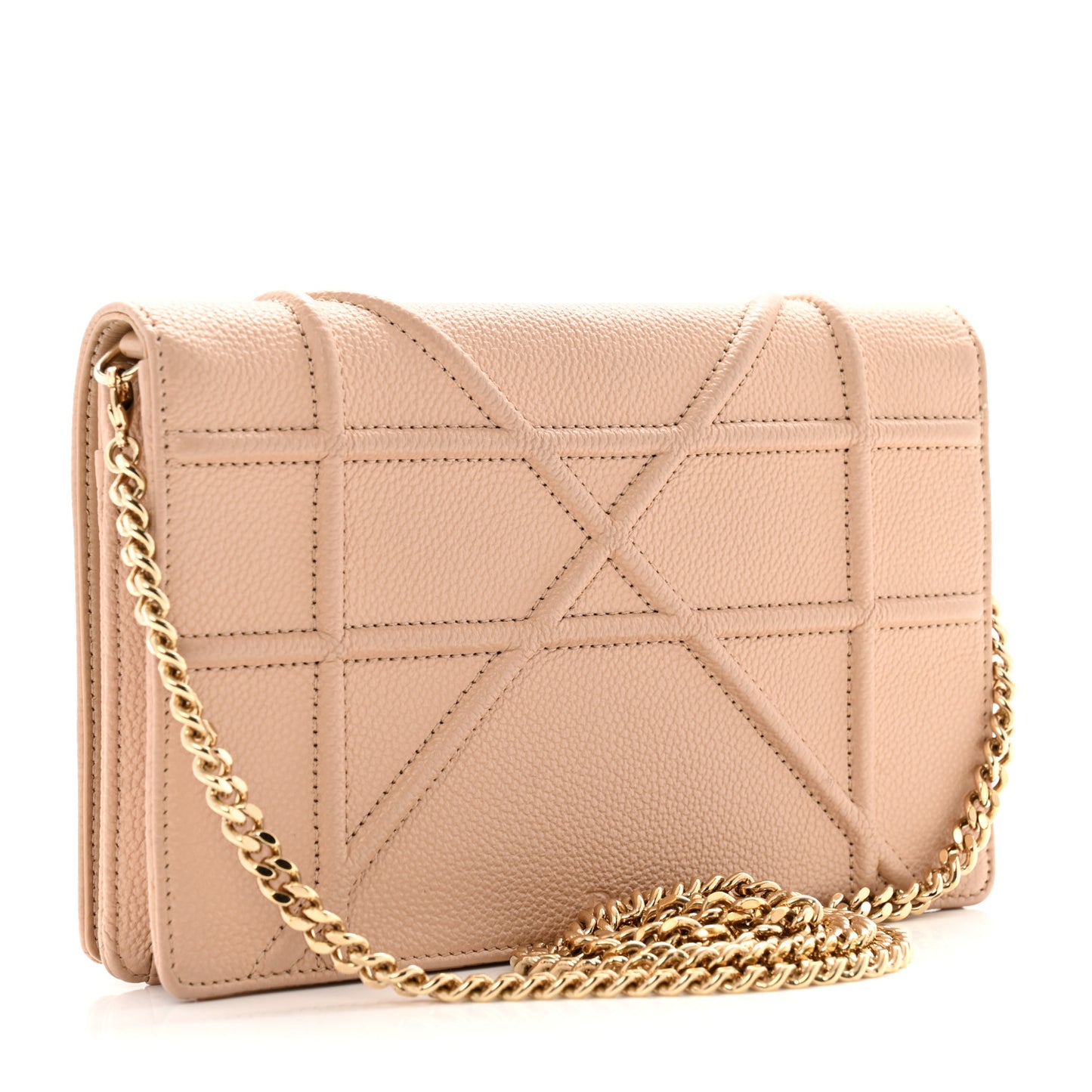 Grained Calfskin Diorama Wallet on Chain Pouch Nude