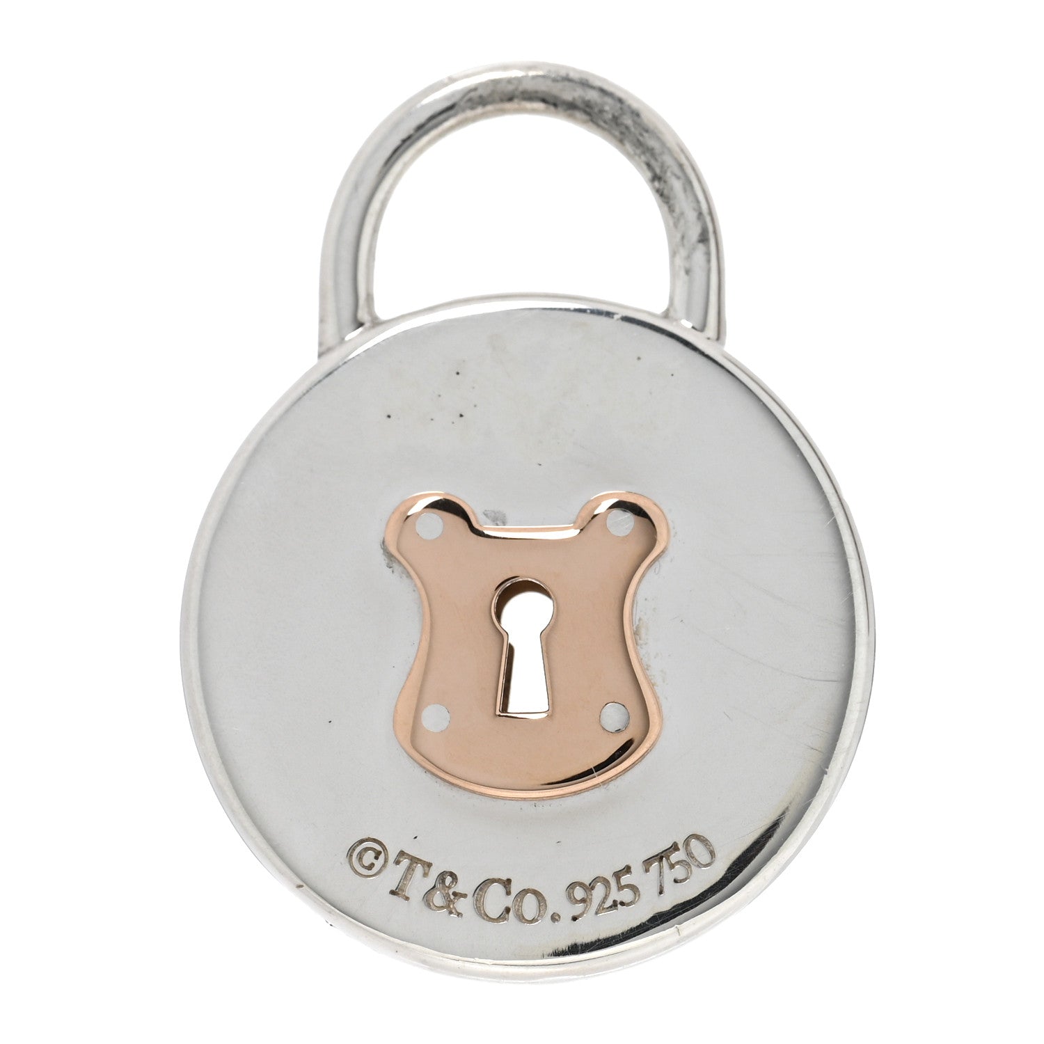 Tiffany Sterling Silver 18K Rose Gold Round Lock Pendant 3 of 4