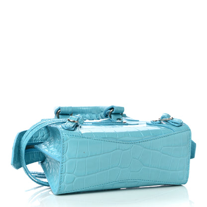 Balenciaga Calfskin Crocodile Embossed Neo Classic Silver Hardware Nano City Crossbody Azur 4 of 9