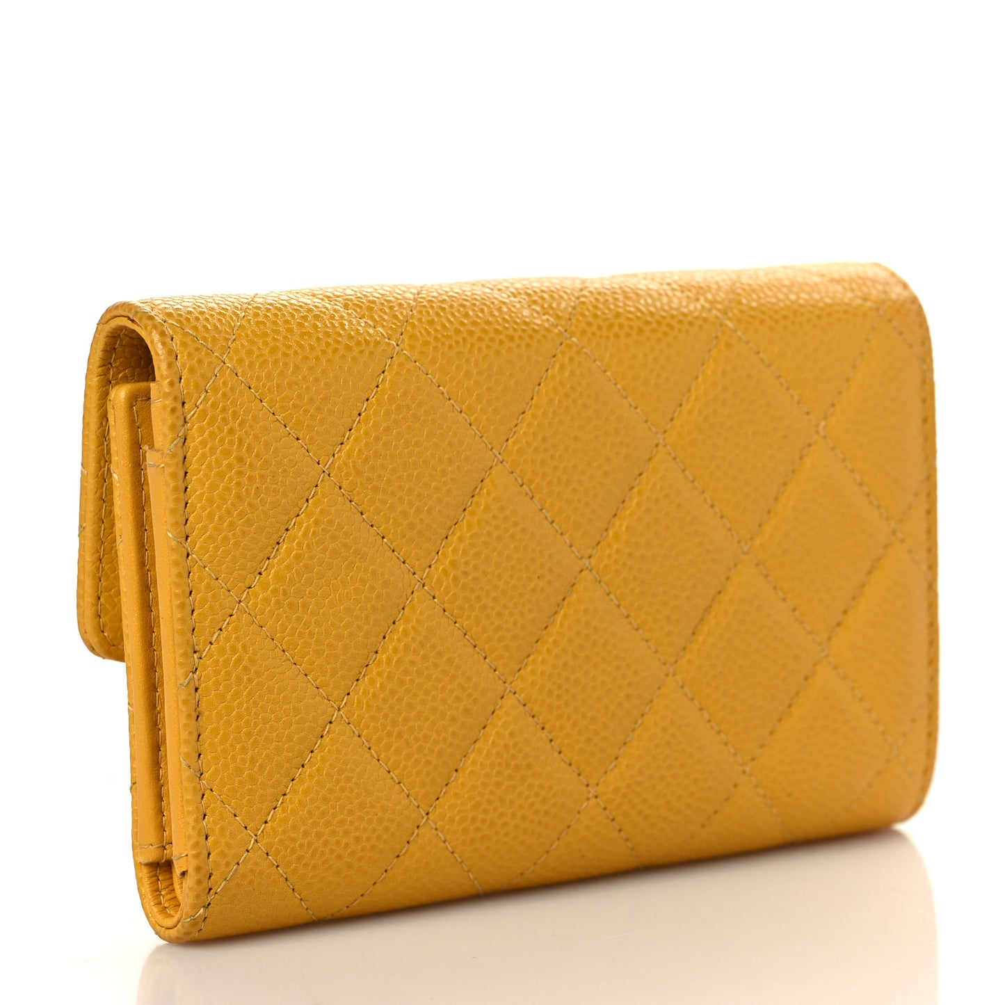 Caviar Quilted Medium Flap Wallet Yellow