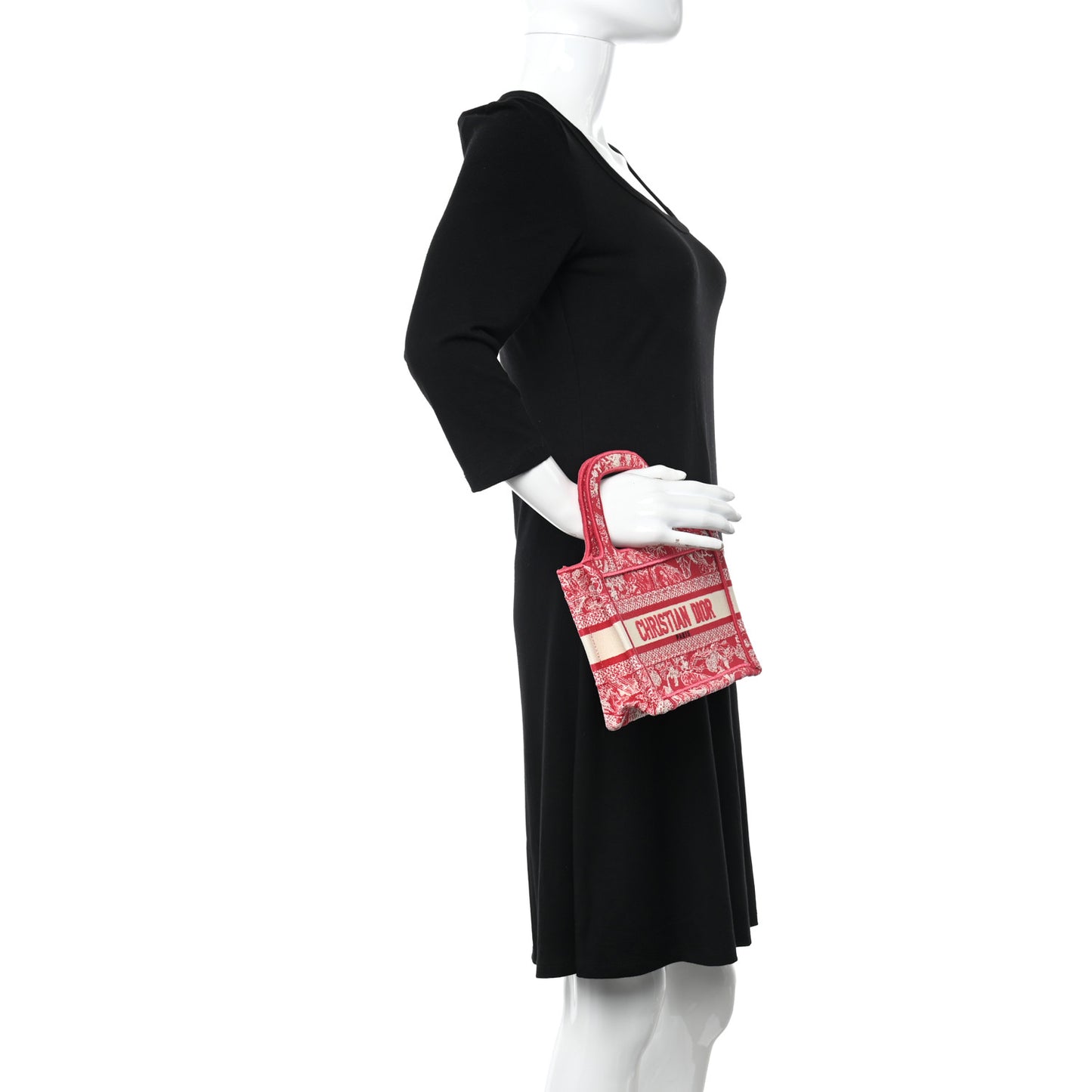 Canvas Embroidered Mini Toile De Jouy Book Tote Raspberry