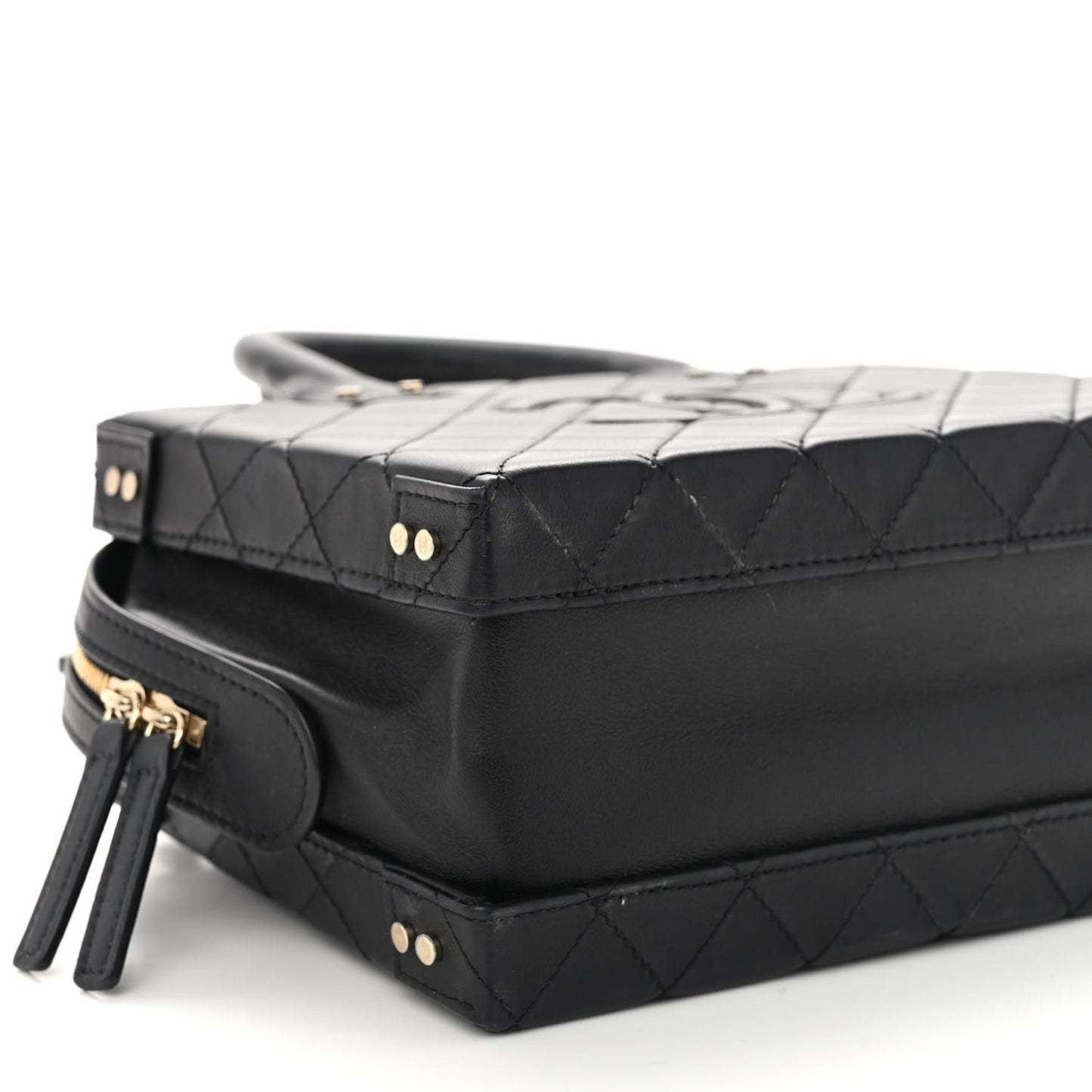 Calfskin Quilted Studded Square Vanity Case Black