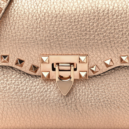 Valentino Garavani Metallic Pebbled Calfskin Medium Rockstud Flip Lock Crossbody Bag Rame 7 of 10
