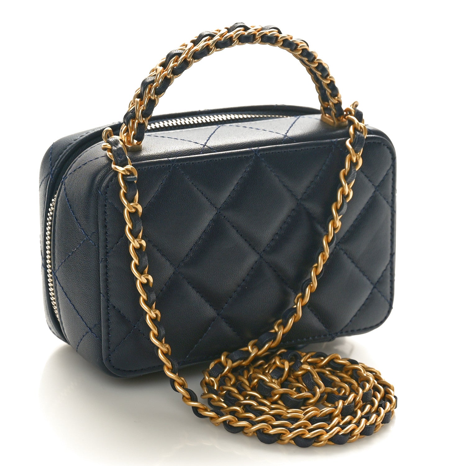 Chanel Lambskin Quilted Chain Top Handle Vanity Case Blue 2 of 10