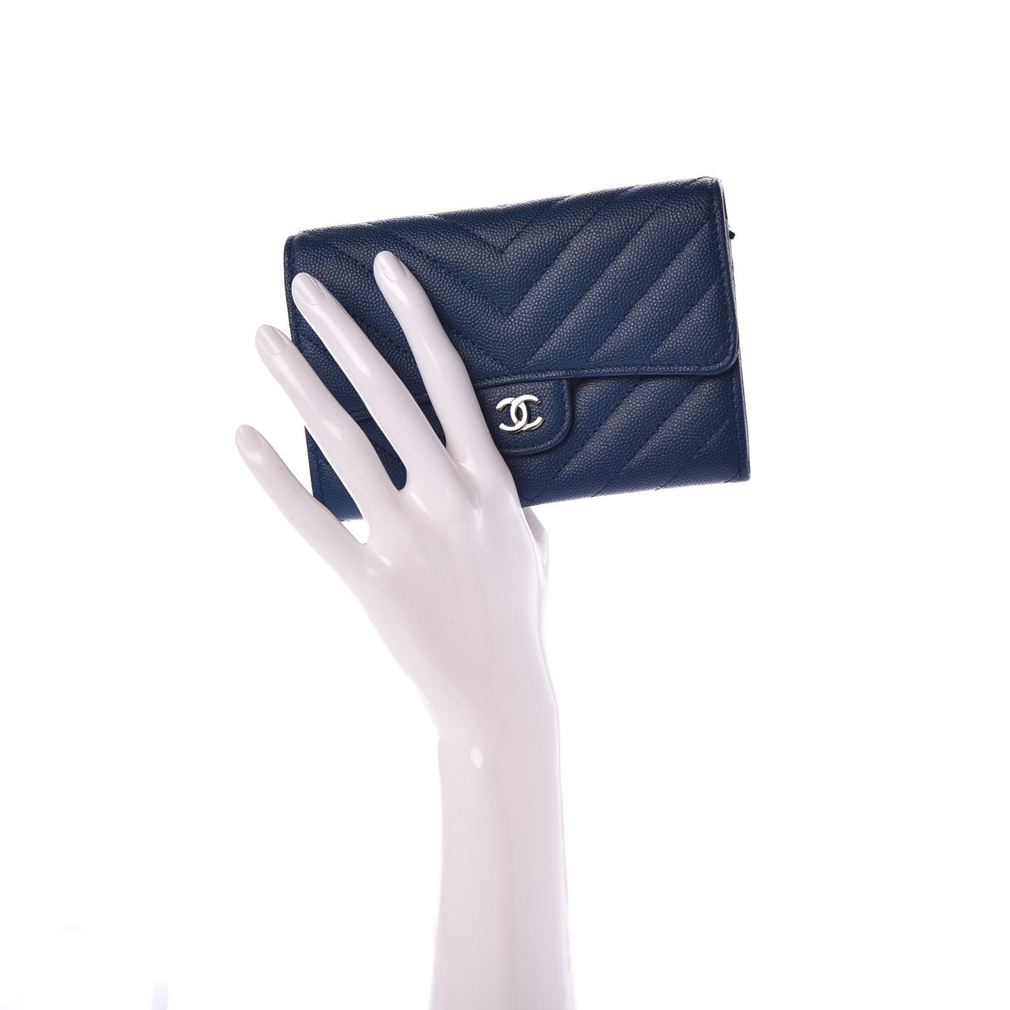 Caviar Chevron Quilted Medium Flap Wallet Blue