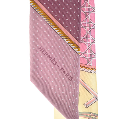 Hermes Silk Les Voitures A Transformation Twilly Jaune Soufre Vieux Rose Vert 4 of 4