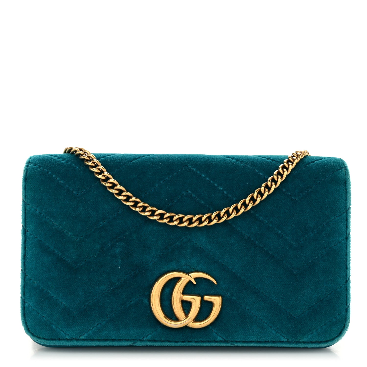 Gucci Velvet Matelasse GG Marmont Mini Bag Pavone Cyan 1 of 9