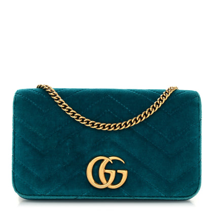 Gucci Velvet Matelasse GG Marmont Mini Bag Pavone Cyan 1 of 9