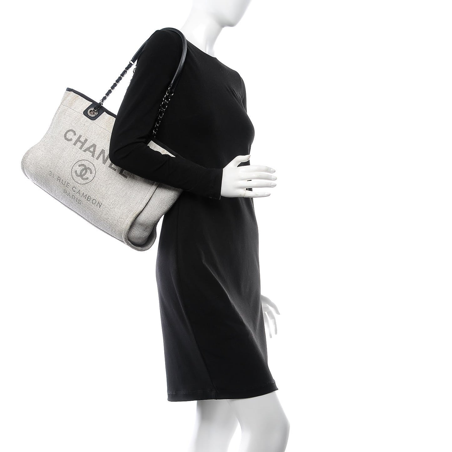 Woven Straw Raffia Deauville Tote Grey