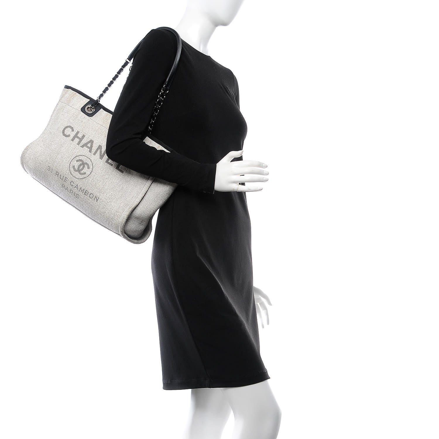 Chanel Woven Straw Raffia Deauville Tote Grey 2 of 11