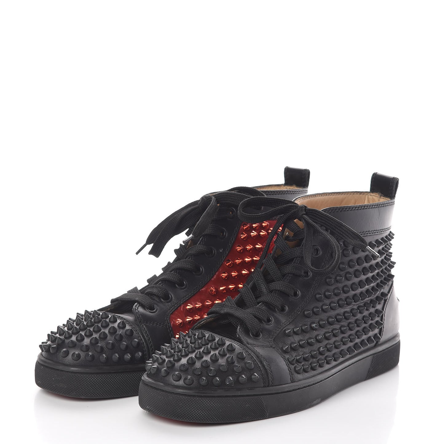 Calfskin Patent Mens Louis Spikes Flat Sneakers 39.5 Black Red