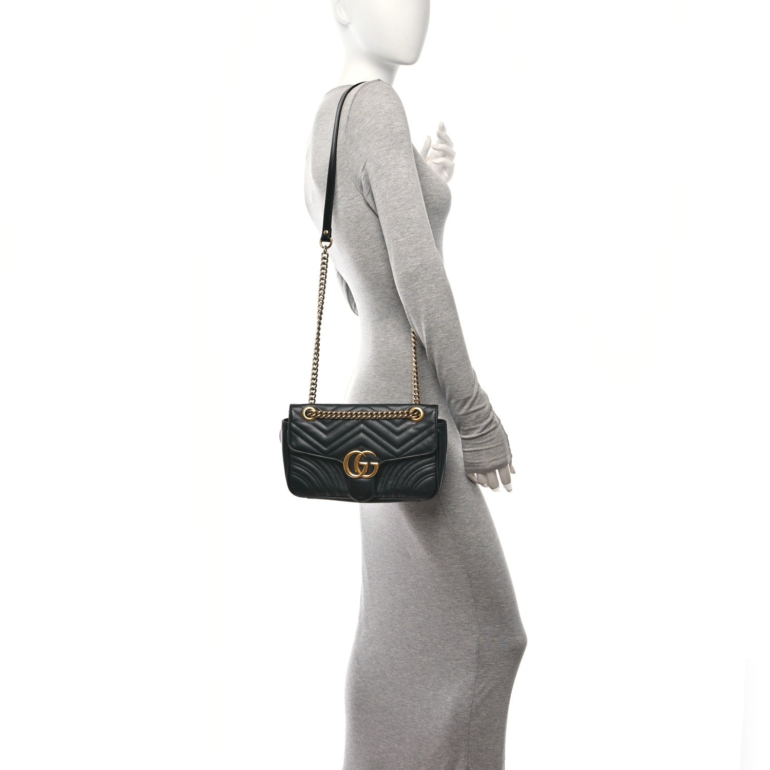 Gucci Calfskin Matelasse Small GG Marmont Shoulder Bag Black 2 of 14