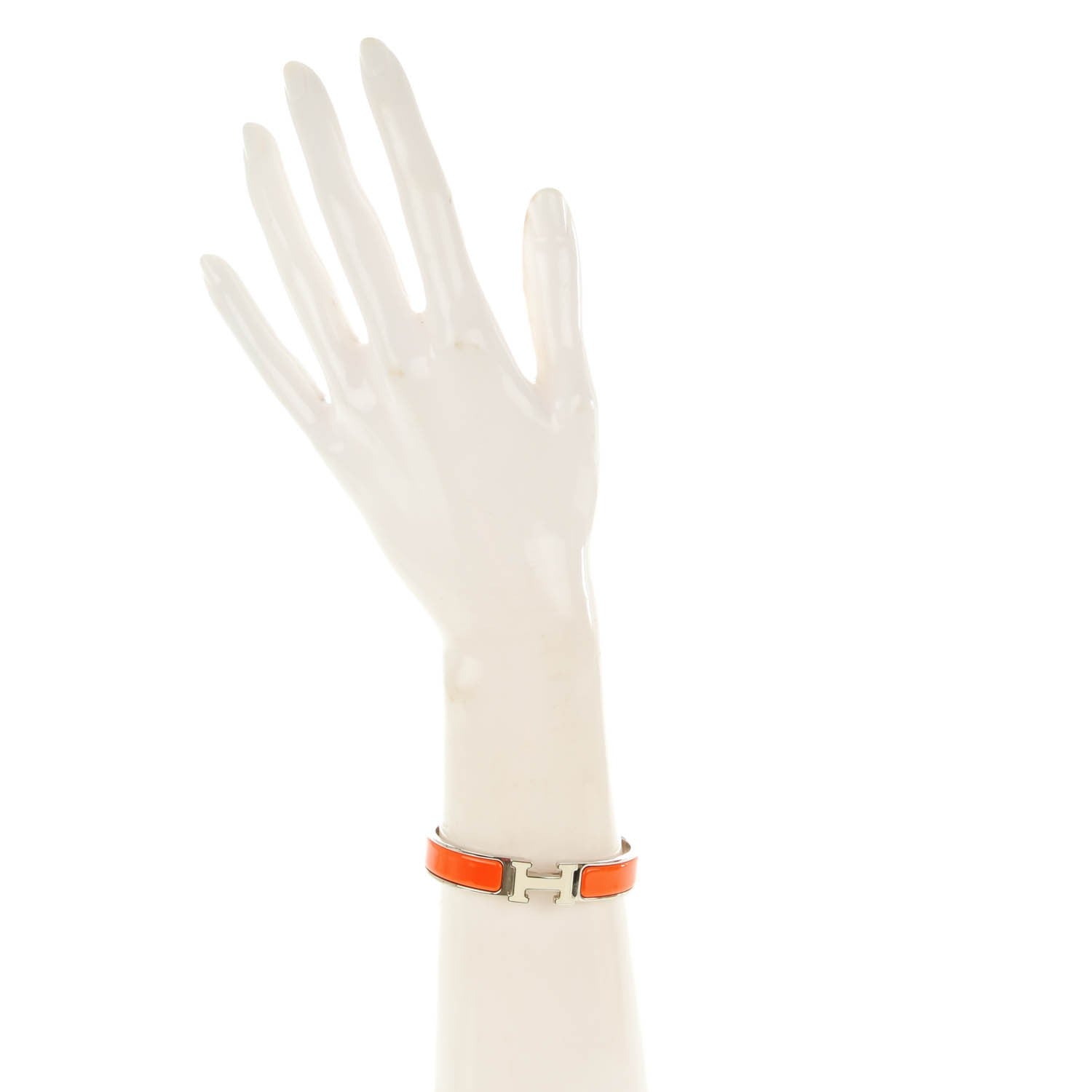 Hermes Enamel Narrow Clic Clac H Bracelet PM Orange White 2 of 5