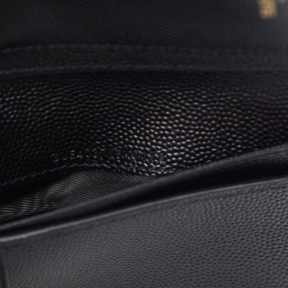 Saint Laurent Grain De Poudre Matelasse Chevron Monogram Compact Zip Around Wallet Black 7 of 10