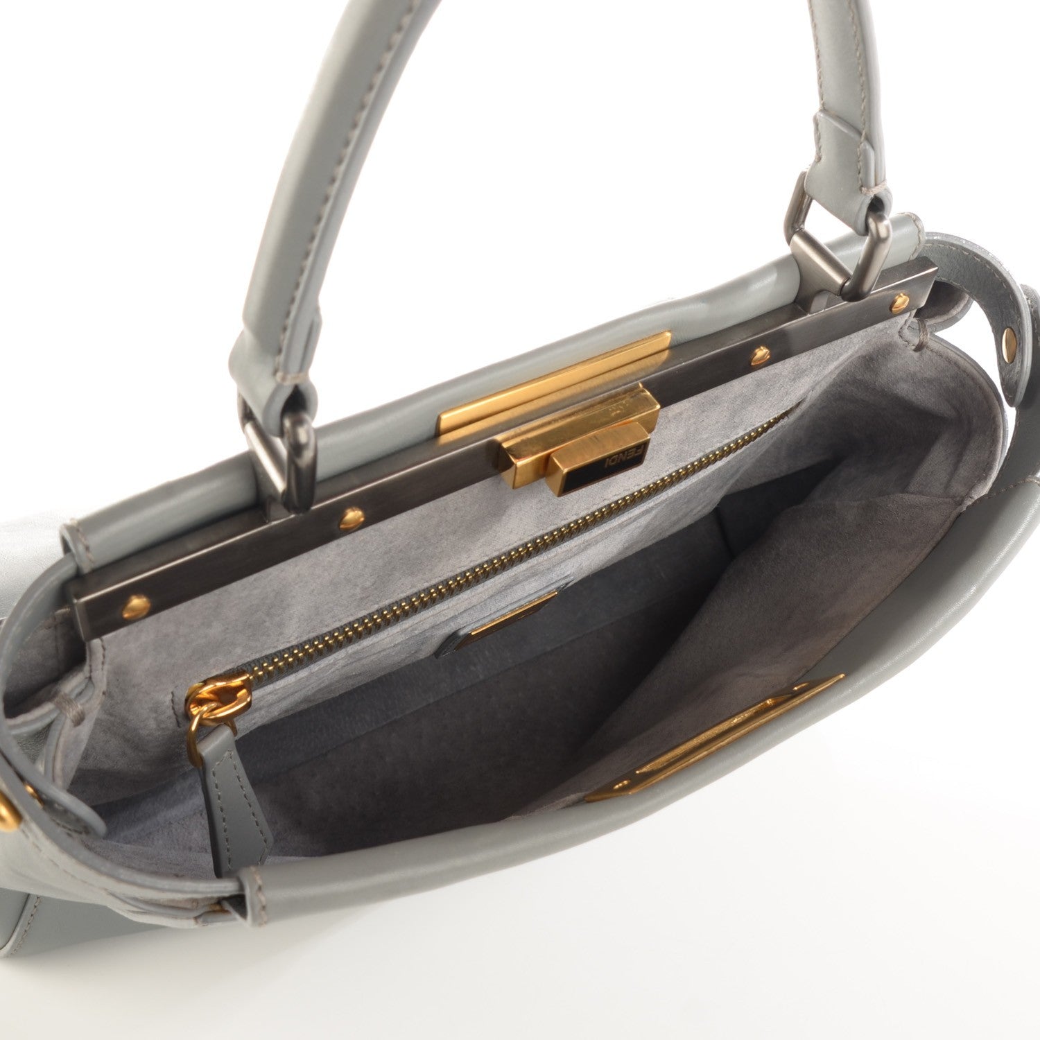 Fendi Vitello Suede Medium Peekaboo Iconic Satchel Grigio Chiaro 5 of 9