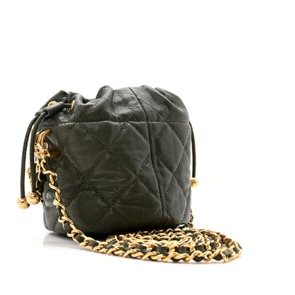 Chanel Caviar Quilted Coco First Bucket Clutch With Chain Khaki 3 of 11