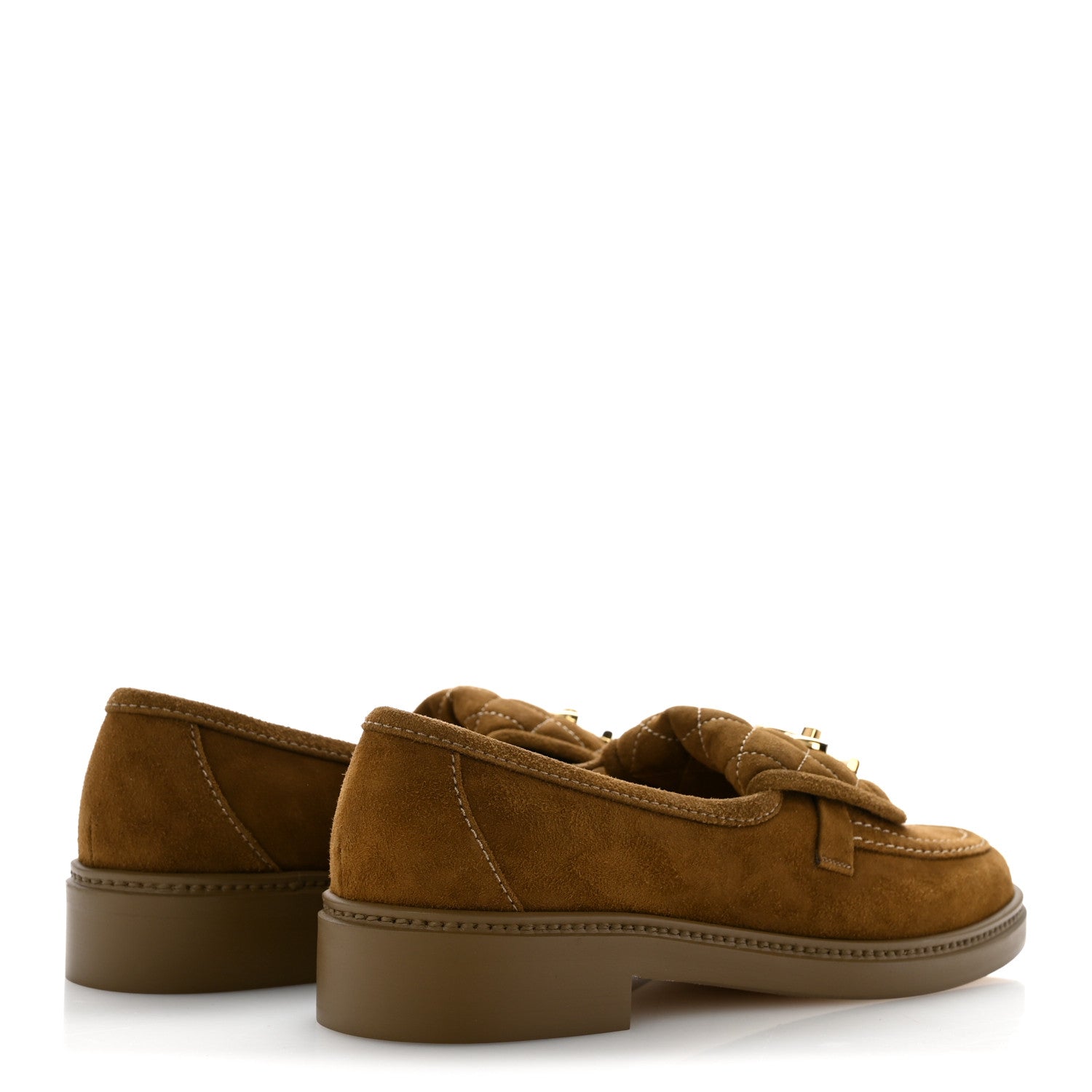 Chanel Suede Kidskin Quilted CC Turnlock Loafers 38 Light Brown 5 of 10
