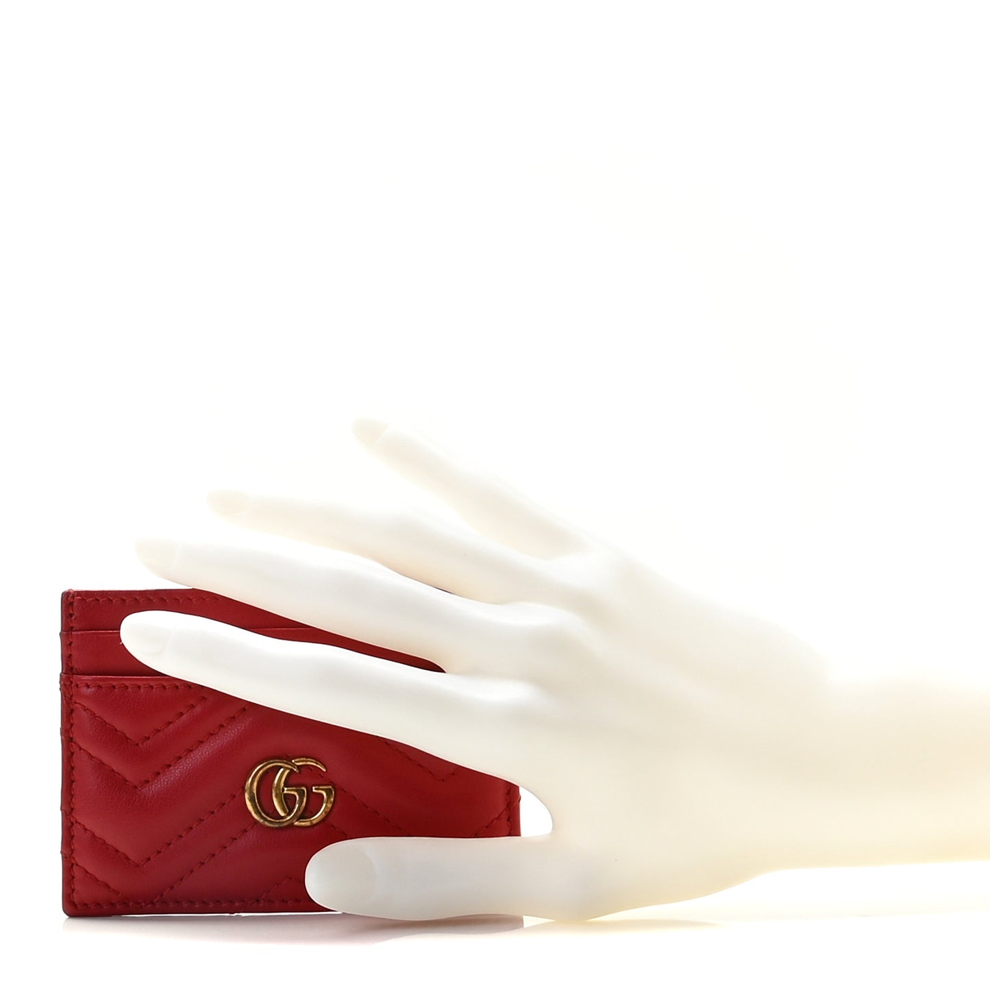 Calfskin Matelasse GG Marmont Card Holder Hibiscus Red