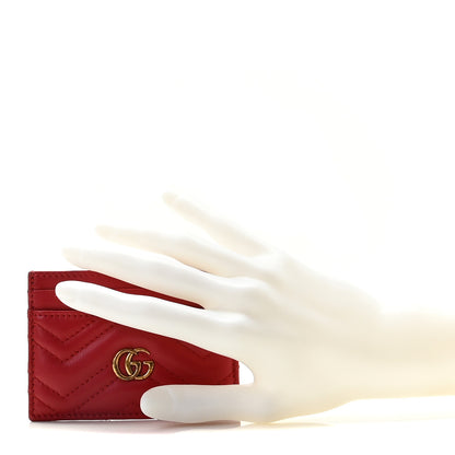 Gucci Calfskin Matelasse GG Marmont Card Holder Hibiscus Red 2 of 8