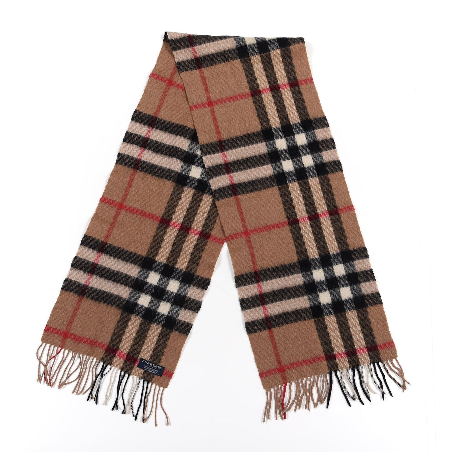 Lambswool Check Fringe Scarf Camel