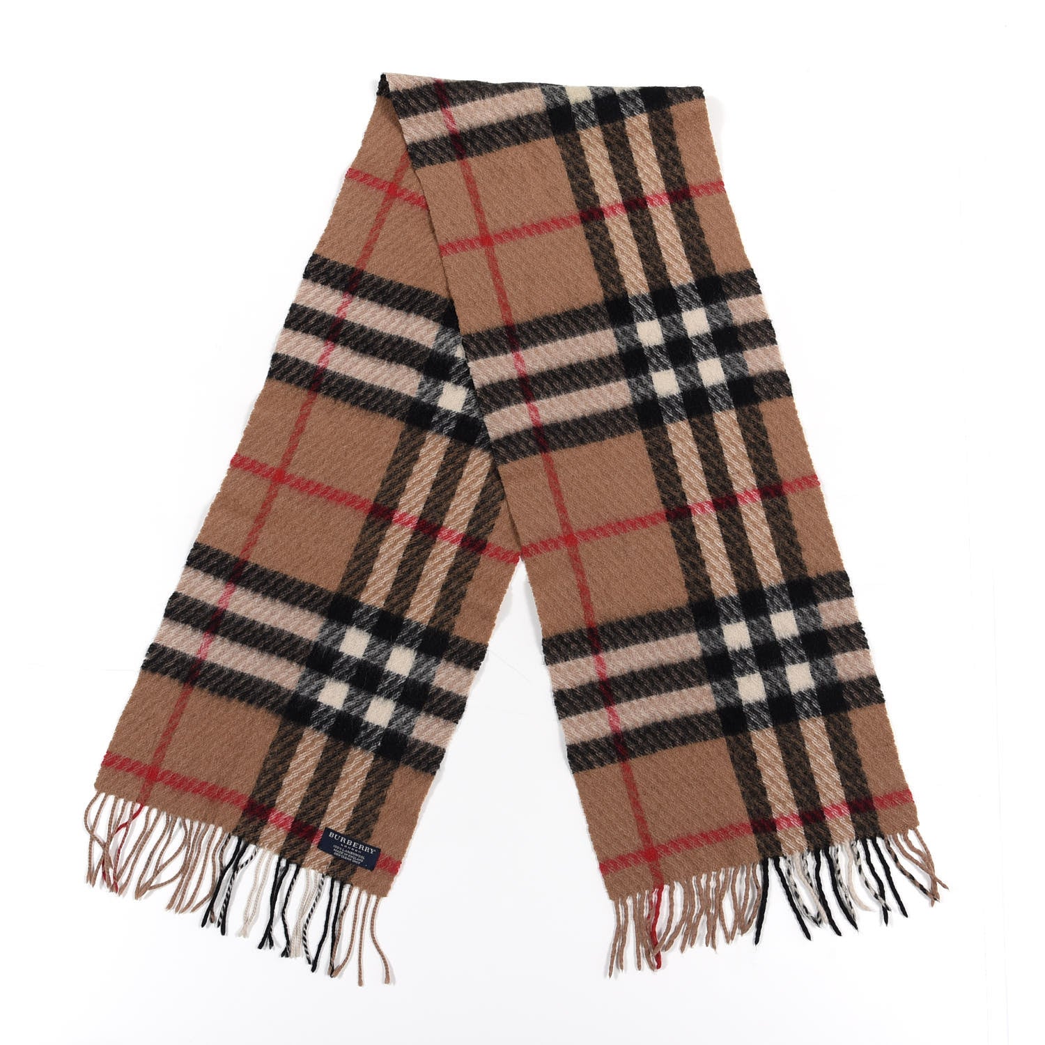 Burberry Lambswool Check Fringe Scarf Camel 2 of 3
