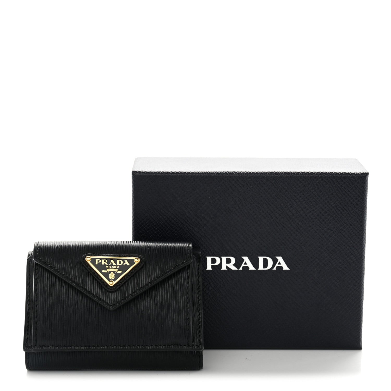 Prada Vitello Move Metal Small Tri-Fold Wallet Black 7 of 7