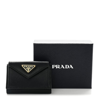 Prada Vitello Move Metal Small Tri-Fold Wallet Black 7 of 7