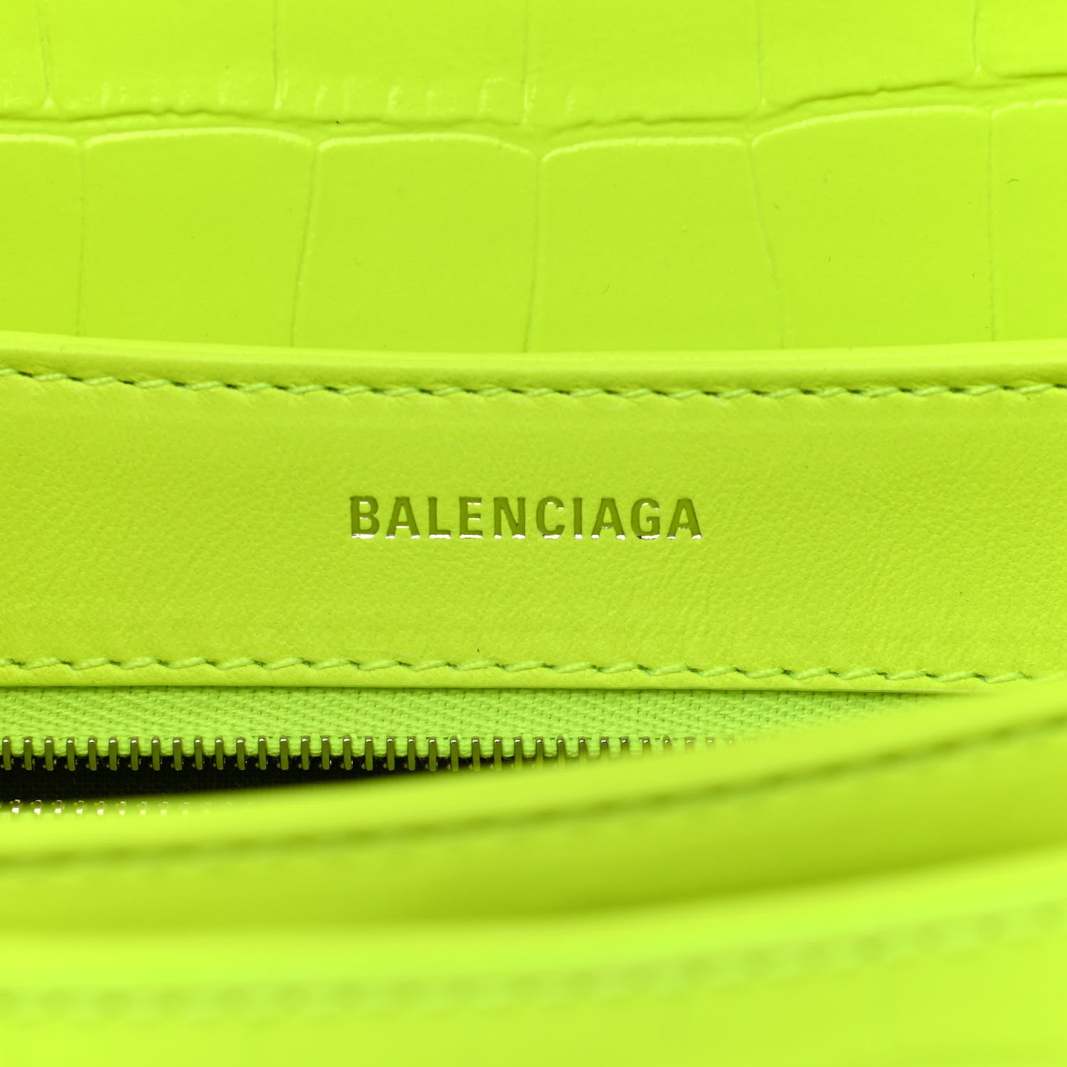 Balenciaga Shiny Extra Supple Calfskin Crocodile Embossed Small Triplet Bag Fluo Yellow 6 of 10