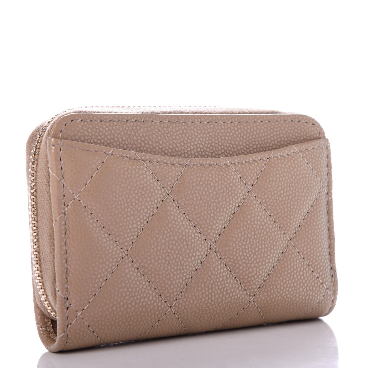 Iridescent Caviar Quilted Zip Around Coin Purse Beige