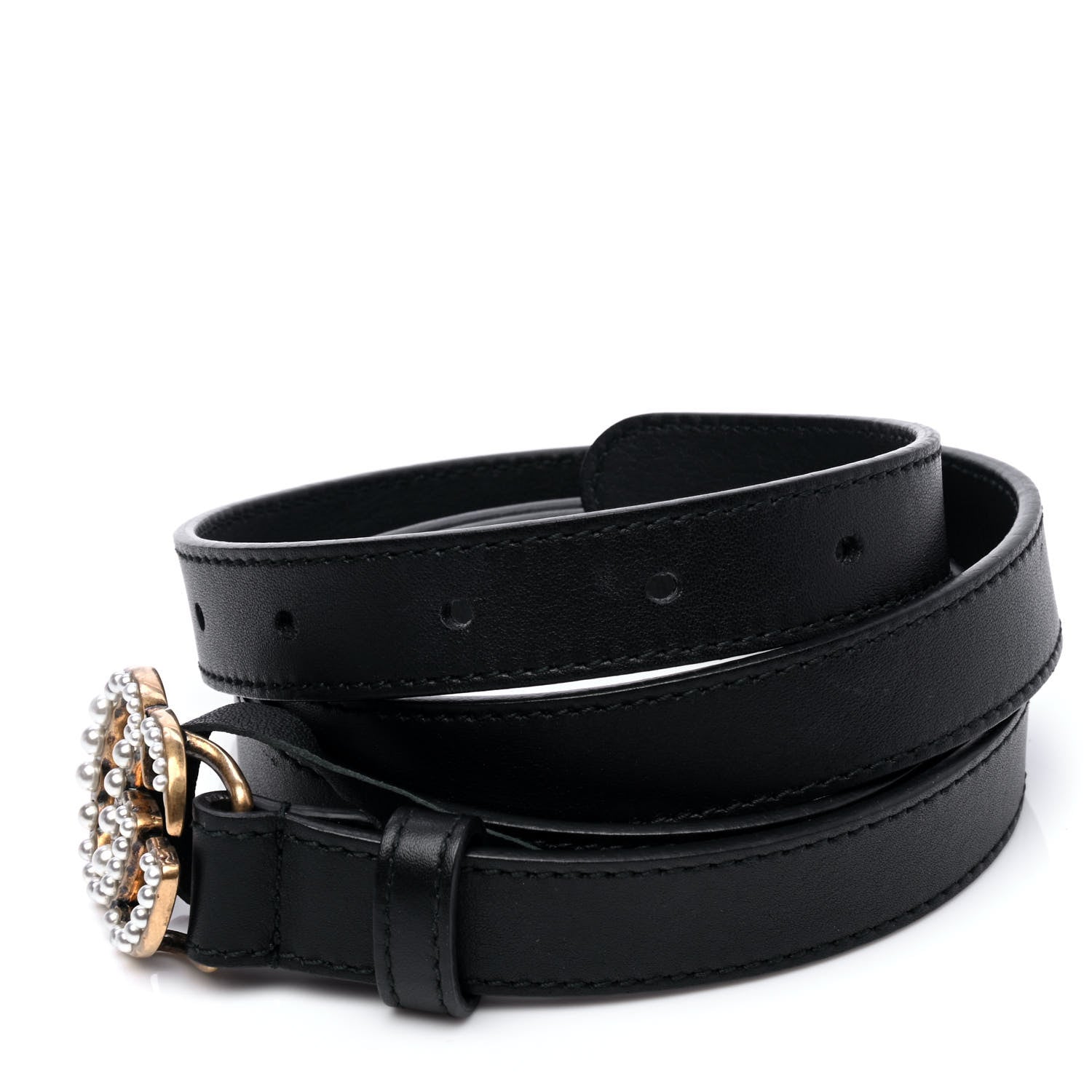 Gucci Calfskin Pearl Double G 20mm Belt 100 40 Black Cream 3 of 6