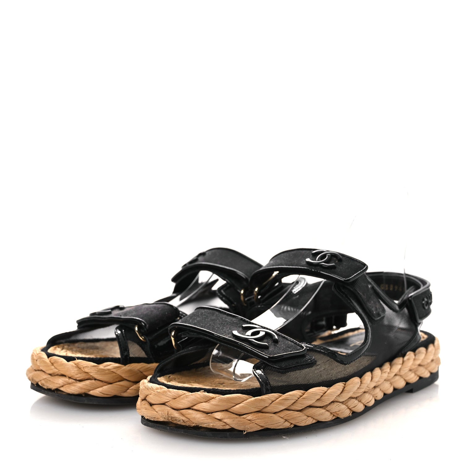 Chanel Mesh Patent Calfskin Velcro Dad Sandals 40 Black 4 of 14