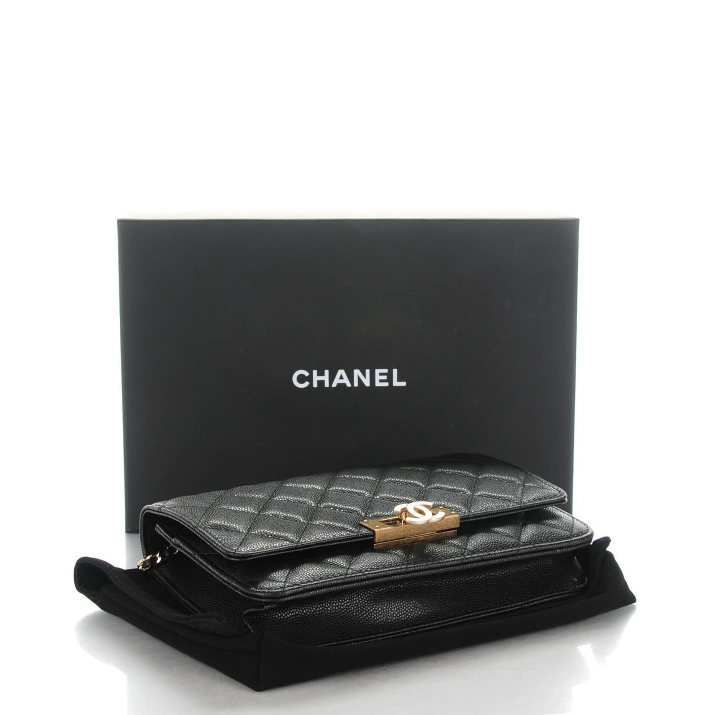 Caviar Quilted Golden Class Wallet On Chain WOC Black