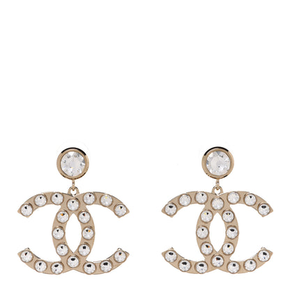 Chanel Round Crystal CC Dangle Earrings Gold 1 of 5