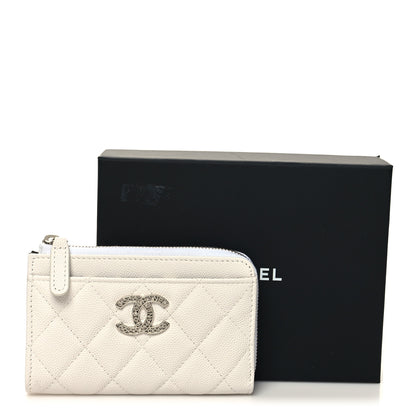 Chanel Caviar Quilted CC Logo Zip Around Card Holder White 9 of 9
