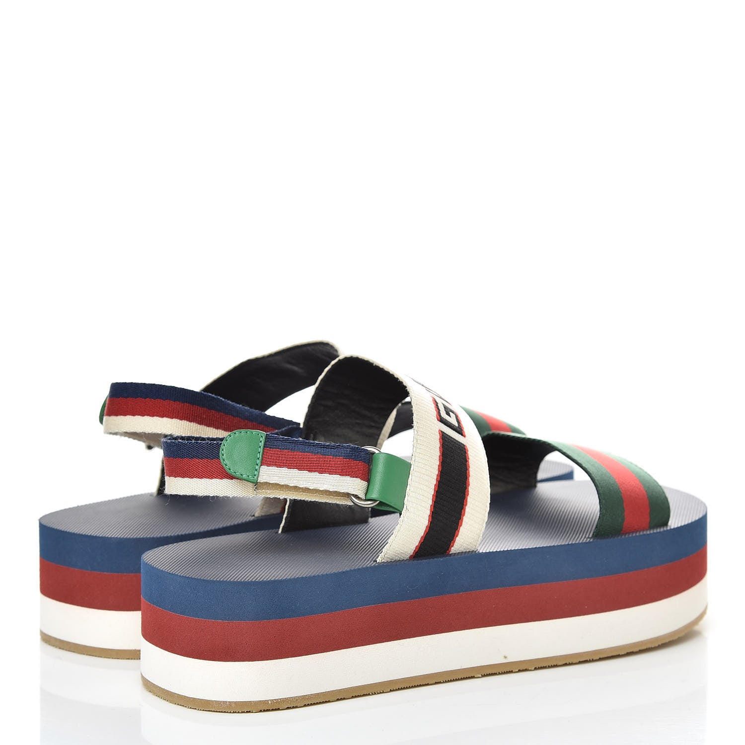 Gucci Nylon Stripe Logo Sylvie Web Platform Slingback Sandals 39 Green Red Ecru 4 of 8