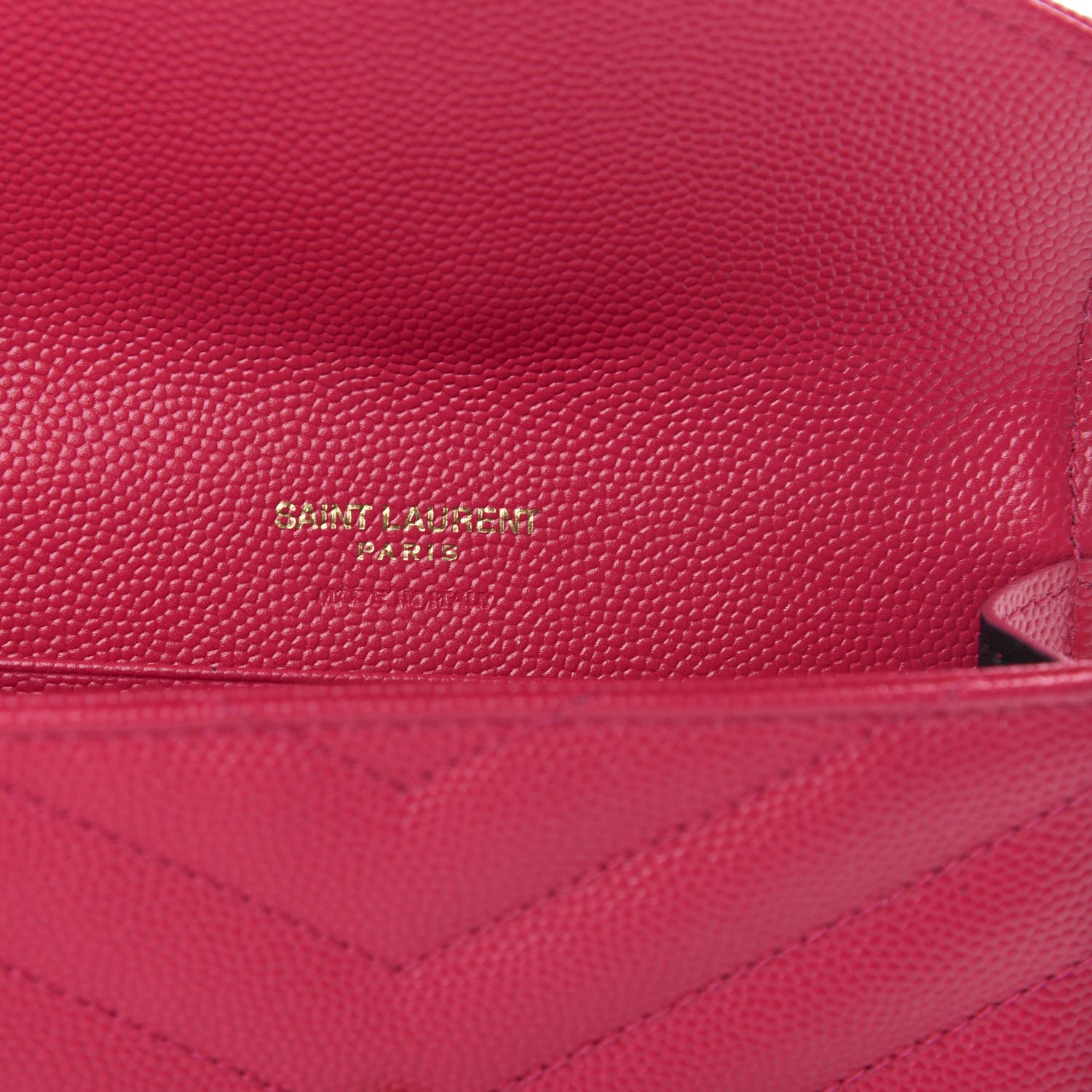Saint Laurent Grain De Poudre Matelasse Chevron Small Monogram Envelope Wallet Bubblegum 6 of 8