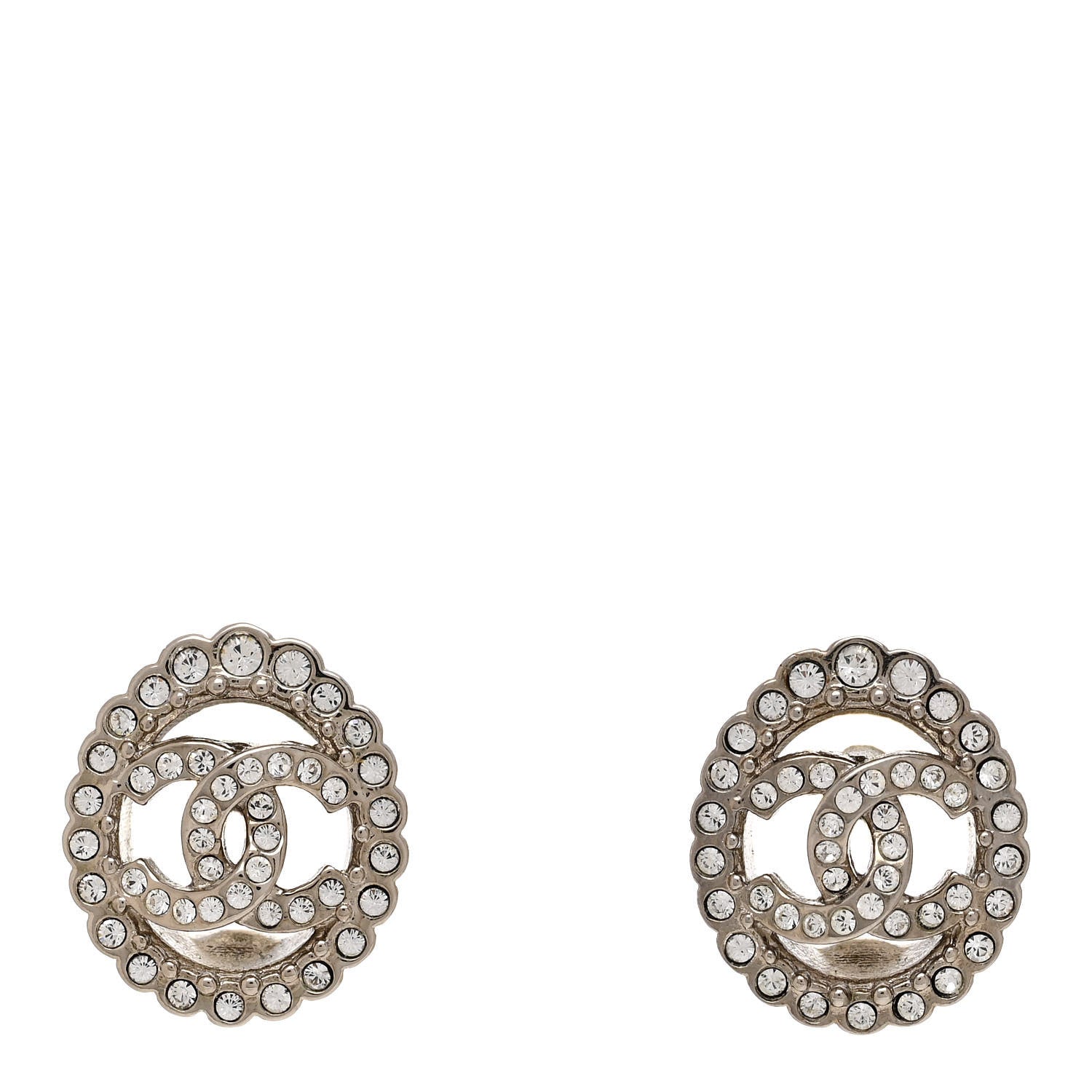 Chanel Crystal CC Oval Earrings Silver 1 of 5