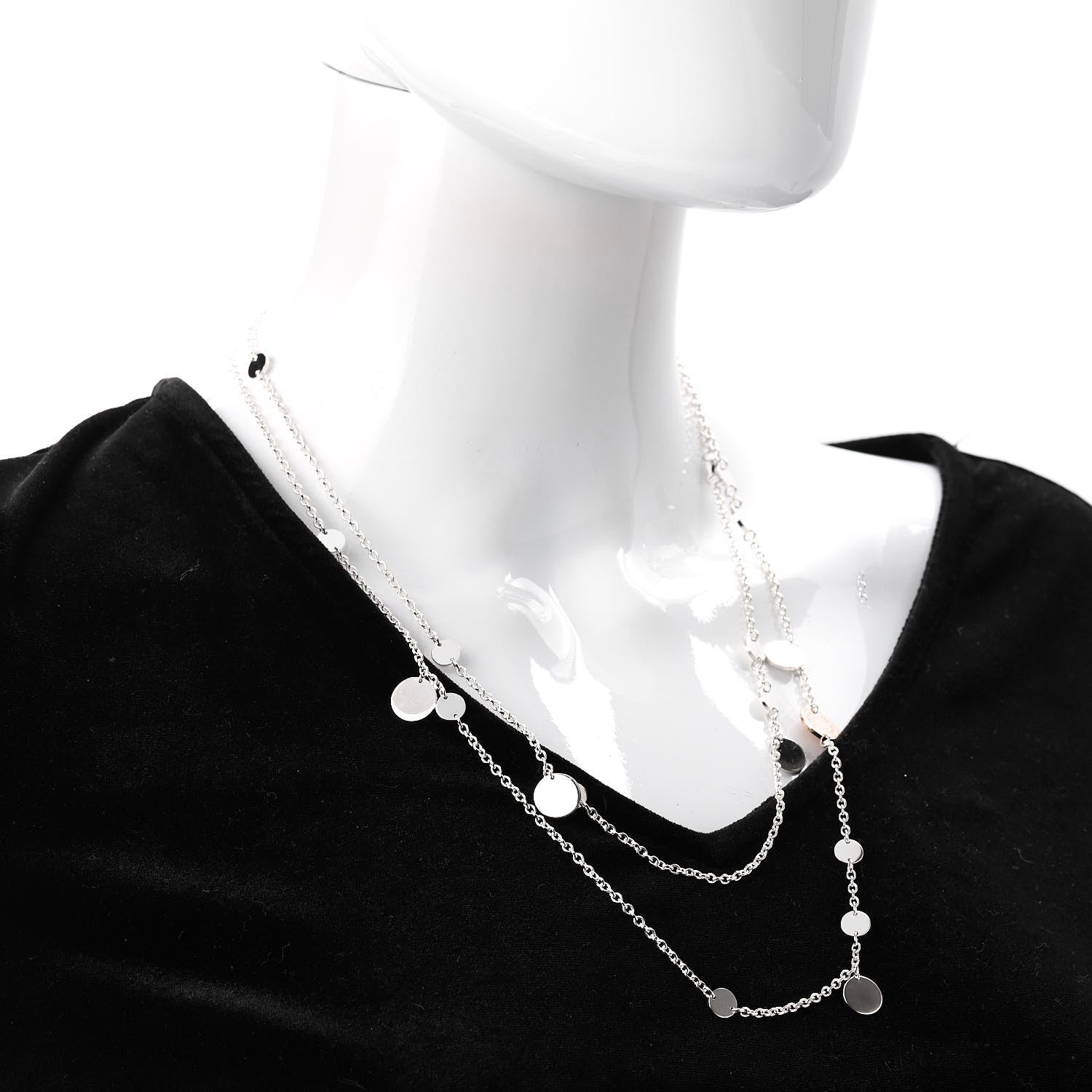 Hermes Sterling Silver 18K Rose Gold Confettis Long Necklace 120 2 of 5