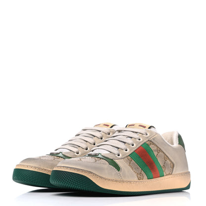 Gucci GG Monogram Nubuck Web Womens Screener Sneakers 39 New Sand Dusty Milk Vintage Green 3 of 9