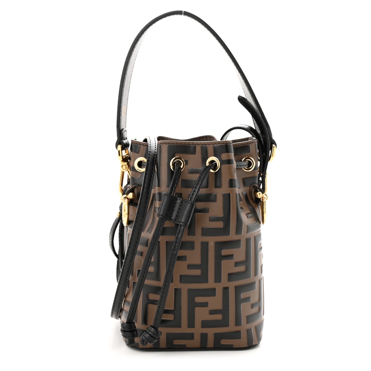 Vitello Liberty F is Fendi Bi-Color FF 1974 Embossed Mini Mon Tresor Bucket Bag Maya Black