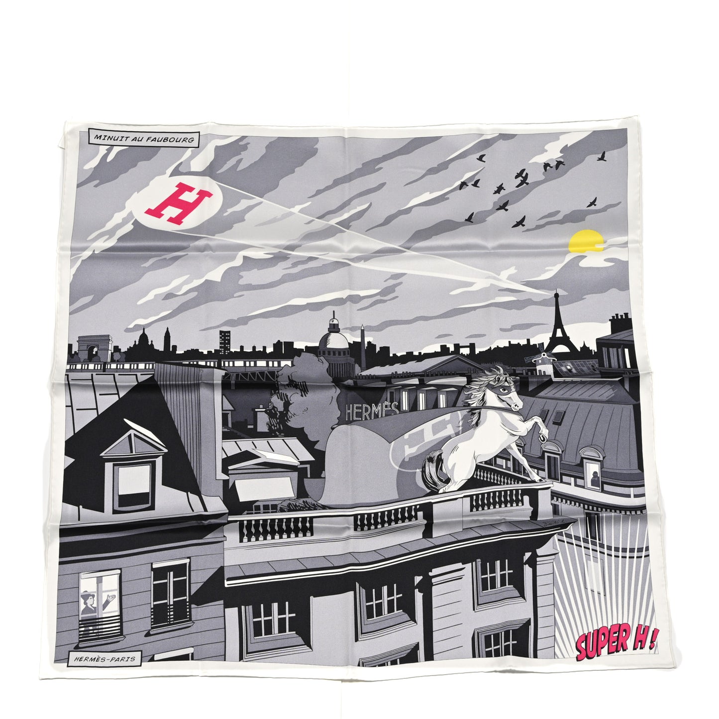 Silk Minuit Au Faubourg Scarf 70 White Gris Black