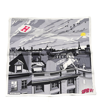 Hermes Silk Minuit Au Faubourg Scarf 70 White Gris Black 1 of 5