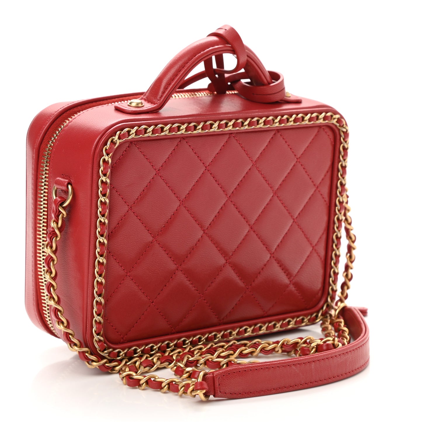 Goatskin Quilted Small CC Filigree Vanity Case Red