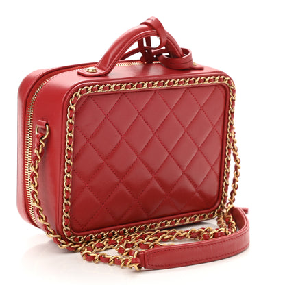 Chanel Goatskin Quilted Small CC Filigree Vanity Case Red 3 of 9