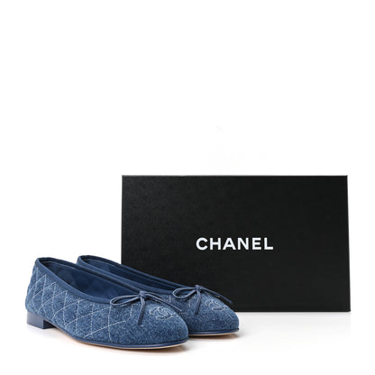 Chanel Washed Denim Quilted Cap Toe CC Ballerina Flats 37 Blue 10 of 10