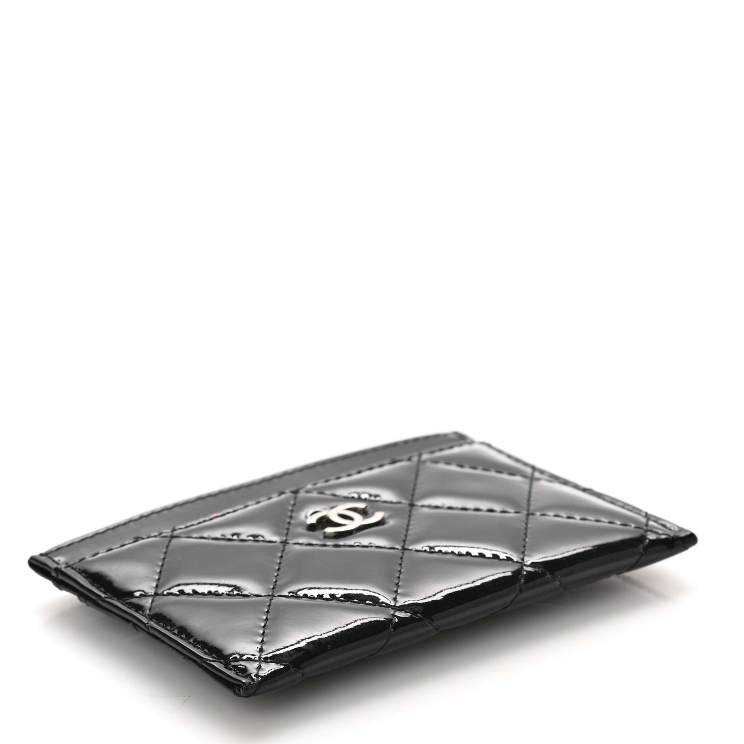 Patent Calfskin Quilted Card Holder Black