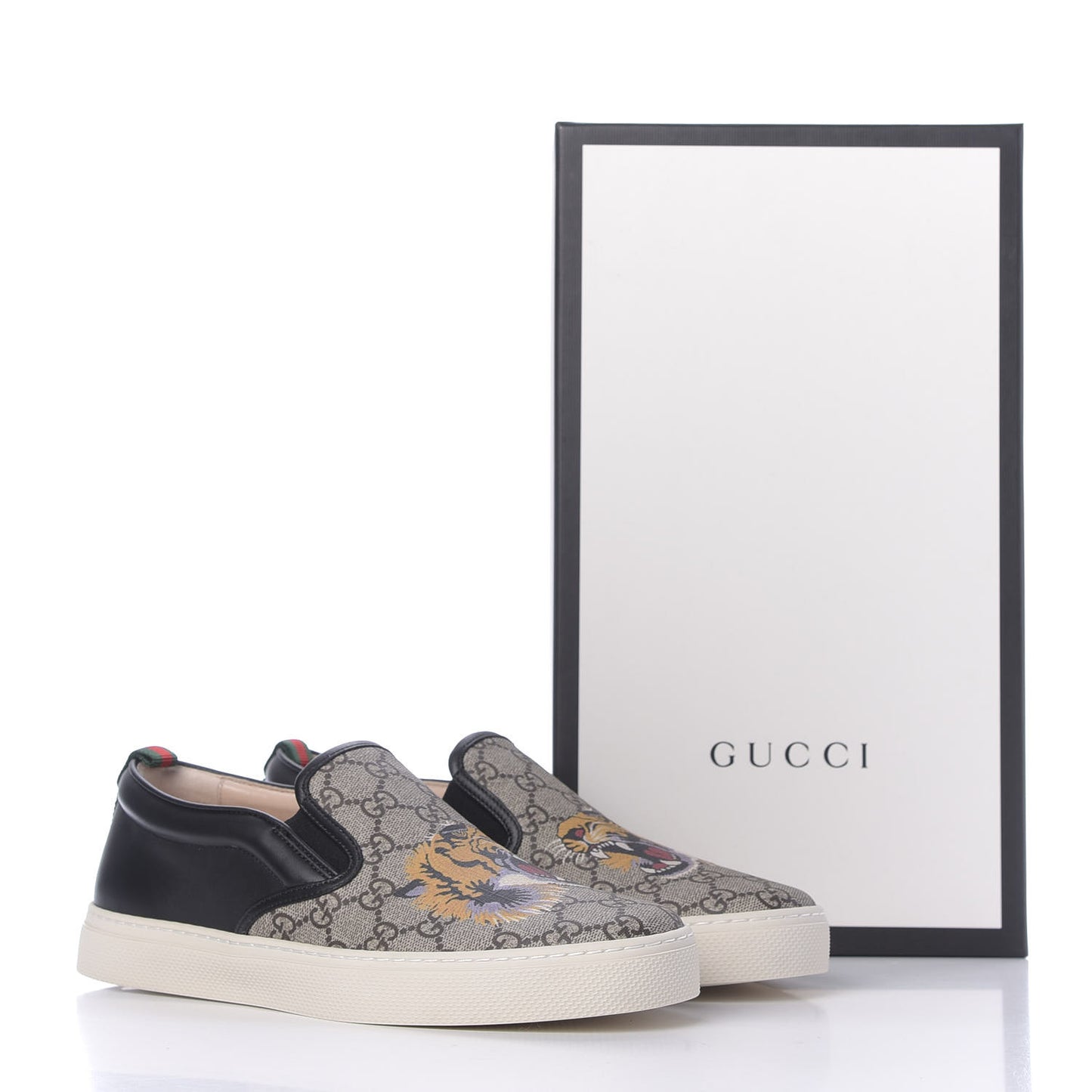 GG Supreme Monogram Tiger Mens Slip On Sneakers 8.5 Beige Multicolor