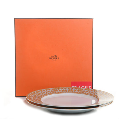 Hermes Porcelain Mosaique Au 24 Gold American Dinner Plate Set of 2 5 of 5