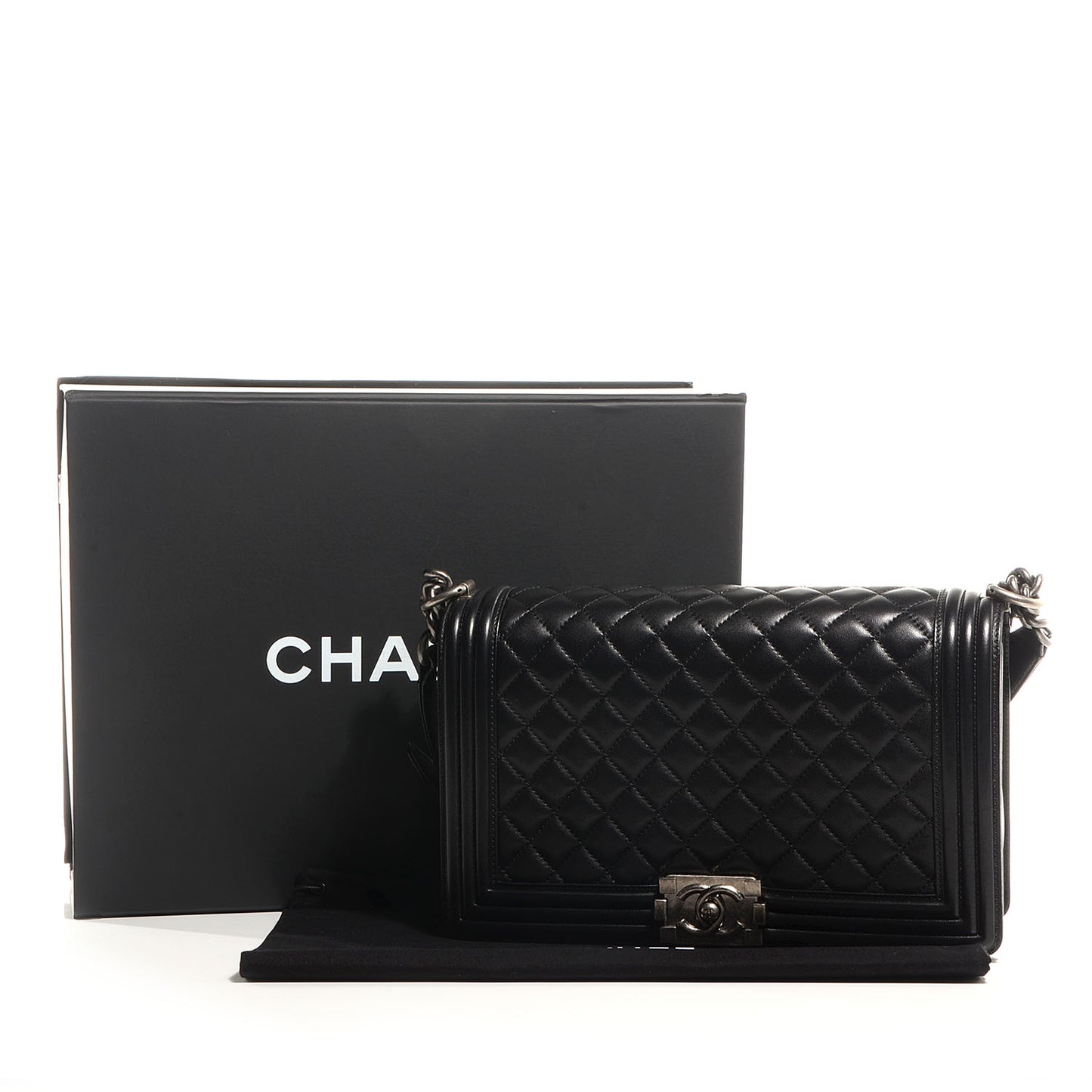 Lambskin Quilted Large Boy Flap Black