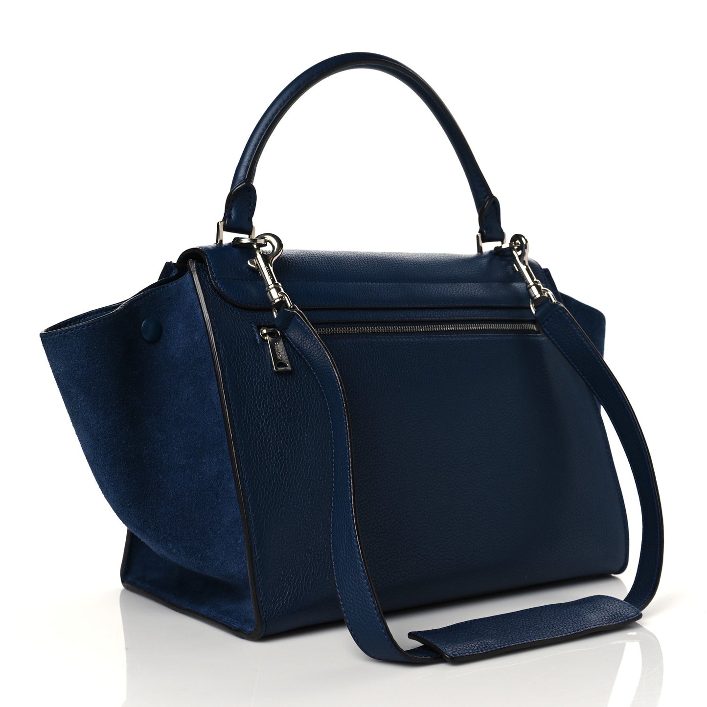 Drummed Calfskin Suede Medium Trapeze Navy Blue